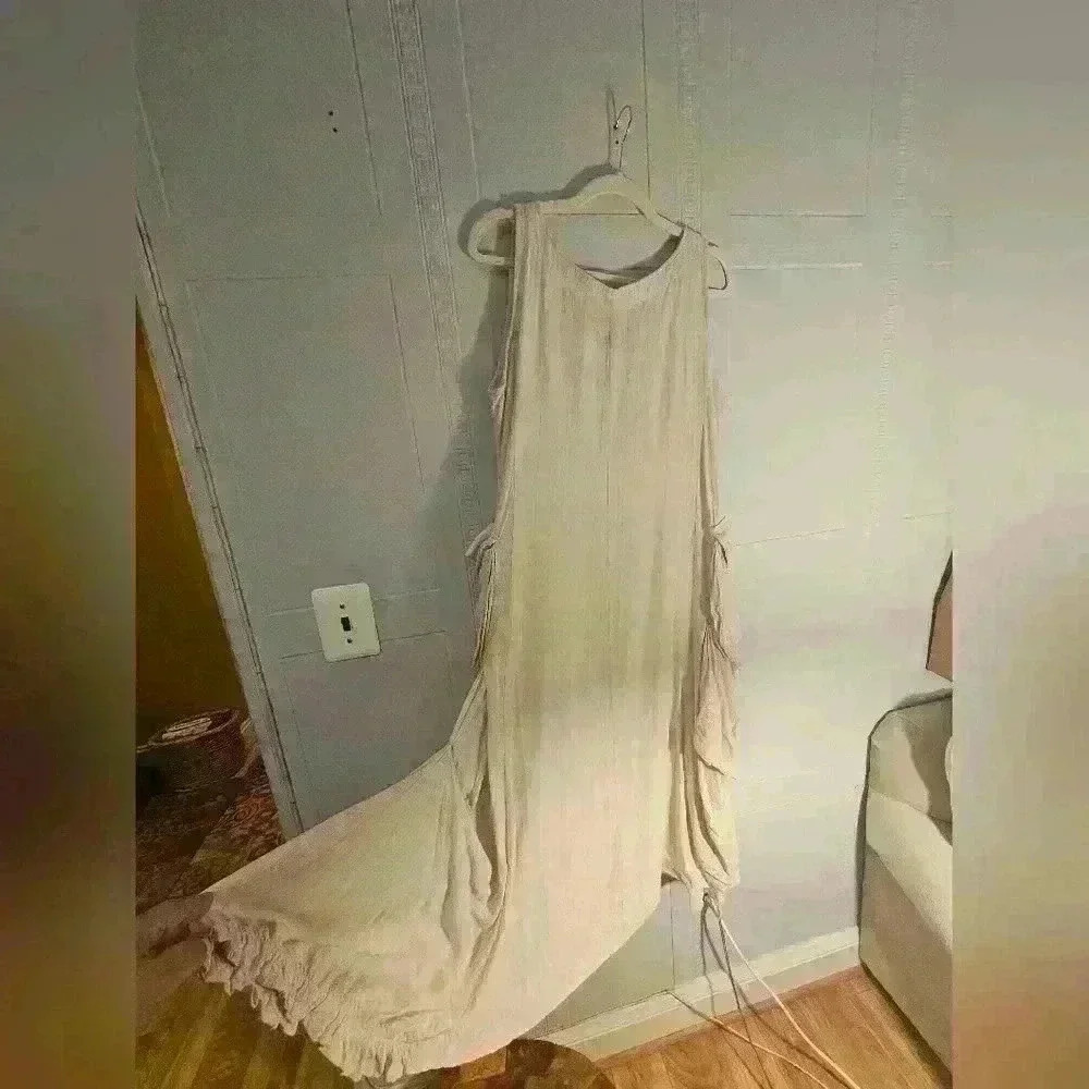 H4 Cream V-neck Sleeveless Midi A-line Dress Size EU 36 US L EUC - Picture 5 of 16